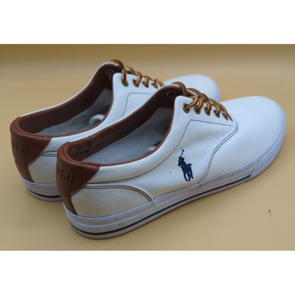 Polo Ralph Lauren Vaughn White Canvas Sneakers Shoes Mens Size 11 D Leather Lace - Picture 4 of 12
